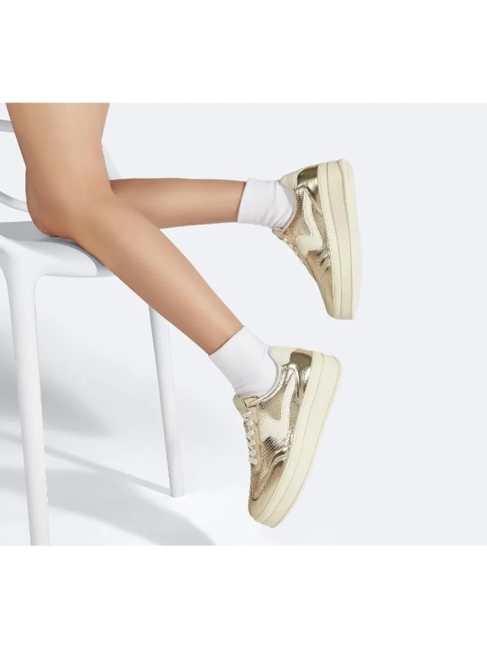 🆕Women's Gold White Platform Fashion Sneakers Thick Sole Casual Walking Shoes